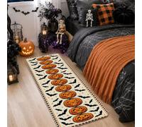 Alfombra de pasillo de calabazas, festiva y fantasía, estrella de murciélago, Halloween, naranja, de pelo bajo, alfombra con estampado rectangular para cocina, entrada, lavandería, decoración de
