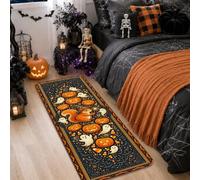 Alfombra de pasillo de calabazas, murciélagos fantasmas, Halloween, naranja, de pelo bajo, alfombra rectangular para interiores, no se desprende, para cocina, entrada, lavandería, decoración de mesita