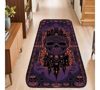 Alfombra de pasillo de calavera, gótica y espeluznante castillo fantasma, Halloween, violeta, antideslizante, estética, rectangular, alfombra para el hogar, cocina, baño, entrada, decoración de mesita