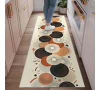 Alfombra de pasillo de círculos, moderna, abstracta, con puntos, color negro, antideslizante, para interiores, no se desprende, para cocina, baño, entrada, mesita de noche, decoración de 2 x 6 pies