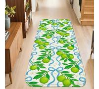 Alfombra de pasillo de color lima con cinta de hojas frescas de primavera, verde, esponja de pelo bajo, alfombra rectangular para interiores, no se desprende, para cocina, entrada, mesita de noche