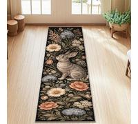 Alfombra de pasillo de conejo, diseño botánico vintage de flores rosas, primavera, verde apagado, alfombras de pelo bajo, resistentes a la decoloración, estética del hogar para cocina, entrada