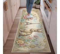 Alfombra de pasillo de conejo, vintage, romántica, flores de la torre de París, primavera, pastel, antideslizante, para interiores, no se desprende, para cocina, entrada, baño, decoración de puerta, 2