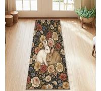 Alfombra de pasillo de conejos, flores florales vintage, margaritas, primavera, oscuridad, pelo bajo, resistente a la decoloración, estética del hogar, cocina, entrada, baño, decoración de puerta, 2 x
