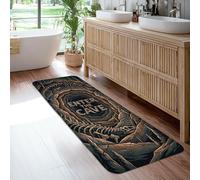 Alfombra de pasillo de cueva, diseño de huesos de esqueleto espeluznantes de Halloween, color negro, de pelo bajo, esponja, rectangular, ribete de borde, para cocina, lavandería, puerta, entrada