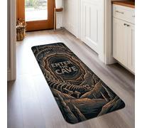 Alfombra de pasillo de cueva, huesos de esqueleto espeluznantes de Halloween, color negro, de pelo bajo, esponja, rectangular, ribete de borde, para cocina, entrada, mesita de noche, lavandería