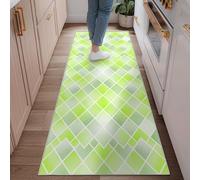 Alfombra de pasillo de diamante, moderna y contemporánea, geométrica, verde, de pelo bajo, estética, rectangular, para cocina, mesita de noche, entrada, pasillo, decoración de 2 x 6 pies