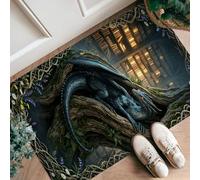 Alfombra de pasillo de dragón, diseño de árbol místico de fantasía, no azul, antideslizante, estética, alfombra rectangular para cocina, lavandería, puerta, entrada, decoración de 2 x 3 pies