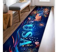 Alfombra de pasillo de Estados Unidos, bandera patriótica festiva, fuegos artificiales, día de la independencia, color azul, borde de pelo bajo, alfombra rectangular para cocina, entrada, mesita de