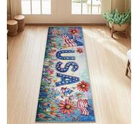 Alfombra de pasillo de Estados Unidos, banderas patrióticas de flores festivas de verano, color rojo, antideslizante, para interiores, alfombras que no se desprenden, para cocina, puerta, entrada