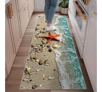 Alfombra de pasillo de estrella de mar, conchas naturales costeras, arena, verano, naranja, pelo bajo, alfombra rectangular con estampado para cocina, entrada, mesita de noche, puerta, pasillo