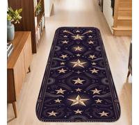 Alfombra de pasillo de estrellas, celestial moderna, con espirales de rayos de sol, color azul marino, antideslizante, para interiores, no se desprende, para cocina, entrada, lavandería, pasillo