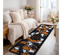 Alfombra de pasillo de fantasmas, calabazas, árboles, Halloween, naranja, de pelo bajo, esponja, rectangular, ribete de borde, para cocina, entrada, mesita de noche, lavandería, decoración de 2 x 8