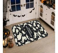 Alfombra de pasillo de fantasmas, diseño festivo de estrellas juguetonas, Halloween, color negro, de pelo bajo, esponja, para interiores, no se desprende, para cocina, puerta, entrada, mesita de noche