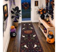 Alfombra de pasillo de fantasmas, diseño tradicional festivo de calabazas ornamentadas para Halloween, violeta, pelo bajo, borde de esponja, alfombra rectangular para cocina, entrada, mesita de noche