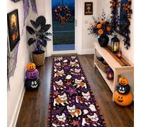 Alfombra de pasillo de fantasmas, estrellas y murciélagos para Halloween, color violeta, alfombras de esponja de pelo bajo, resistentes a la decoloración, estética para el hogar, cocina, puerta