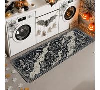 Alfombra de pasillo de fantasmas, siluetas espeluznantes espirales de Halloween, color negro, antideslizante, rectangular, ribete de borde para cocina, pasillo, lavandería, entrada, decoración de 2 x