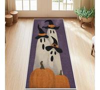 Alfombra de pasillo de fantasmas, sombreros de brujas fantasiosos, calabazas, Halloween, violeta, pelo bajo, alfombras para interiores, no se desprenden, para cocina, lavandería, puerta, entrada
