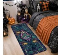 Alfombra de pasillo de farol, fantasía, follaje espeluznante, luna, Halloween, violeta, antideslizante, para interiores, no se desprende, para cocina, puerta, entrada, mesita de noche, decoración de 2