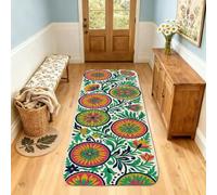 Alfombra de pasillo de flores, bohemio, colorido, círculo, primavera, multicolor, pelo bajo, esponja, alfombra rectangular, no se desprende, para cocina, entrada, lavandería, pasillo, decoración de 2