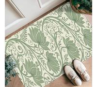 Alfombra de pasillo de flores, diseño floral de hojas naturales de vid verde primaveral de pelo bajo, alfombra rectangular que no se desprende para cocina, puerta, entrada, mesita de noche, decoración