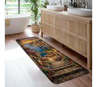 Alfombra de pasillo de flores, estilo mediterráneo, rústico, para escaleras, agua, verano, azul, de pelo bajo, esponja, rectangular, para el hogar, cocina, mesita de noche, entrada, pasillo