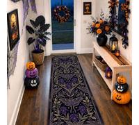 Alfombra de pasillo de flores, gótica y elegante, diseño de calavera de vid para Halloween, violeta, de pelo bajo, alfombra rectangular para interiores, no se desprende, para cocina, puerta, entrada