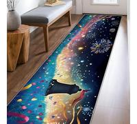 Alfombra de pasillo de fuegos artificiales, diseño de corazones de torre festiva, color azul, pelo bajo, alfombra rectangular para cocina, puerta, entrada, decoración de mesita de noche, 2 x 8 pies