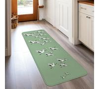 Alfombra de pasillo de grúas, contemporánea, minimalista, alas de vuelo, primavera, verde, de pelo bajo, estética, rectangular, alfombra de suelo para el hogar, cocina, entrada, mesita de noche