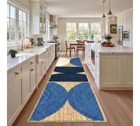 Alfombra de pasillo de la colección de fibra natural de 5 x 10 pies, hecha a mano de yute natural, grosor de 0.27 pulgadas, geométrico, color azul media luna, para pasillo, cocina, balcón, decoración
