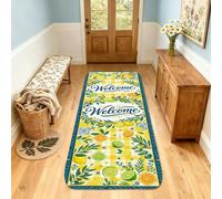 Alfombra de pasillo de limón, color naranja lima brillante, amarillo, de pelo bajo, esponja de pelo bajo, alfombra con estampado rectangular para cocina, pasillo, lavandería, entrada, decoración de 2