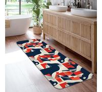 Alfombra de pasillo de líneas onduladas, formas geométricas abstractas modernas, puntos, ninguno azul marino, esponja de pelo bajo, alfombra rectangular para interiores, no se desprende, para cocina