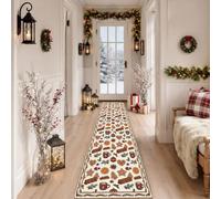 Alfombra de pasillo de Navidad con diseño de galleta y pan de jengibre y | Alfombra con tema de pan de jengibre, motivos de canela, detalles de naranja seco, decoración del hogar de temporada