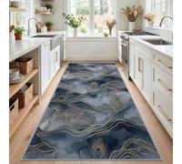 Alfombra de pasillo de olas de montaña de acuarela para entrada, 80 x 300 | Alfombra de pasillo con parte trasera de goma, pluma de pavo real, lavable a máquina, alfombra de pelo bajo para cocina