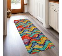 Alfombra de pasillo de ondas, contemporánea, abstracta, curvas, ninguna, roja, antideslizante, resistente a la decoloración, estética del hogar, cocina, entrada, mesita de noche, lavandería