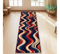 Alfombra de pasillo de ondas, moderna, abstracta, líneas curvas, ninguna, rojo, pelo bajo, alfombra con patrón para interiores, no se desprende, para cocina, lavandería, puerta, entrada, decoración de