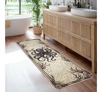 Alfombra de pasillo de pulpo, diseño náutico vintage con ondas de burbujas, color beige, de pelo bajo, esponja, rectangular, ribete de borde, para cocina, entrada, mesita de noche, lavandería