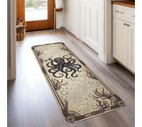 Alfombra de pasillo de pulpo, diseño náutico, vintage, diseño de ondas, color beige, antideslizante, suave, rectangular, resistente a las manchas, para cocina, entrada, mesita de noche, puerta