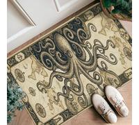 Alfombra de pasillo de pulpo, náutica, vintage, brújula, mapa, verano, beige, antideslizante, rectangular, no se desprende, para cocina, entrada, lavandería, decoración de mesita de noche, 2 x 3 pies