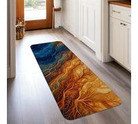Alfombra de pasillo de ramas de árbol, raíces naturales abstractas, remolinos de otoño azul, esponja de pelo bajo, alfombra rectangular con impresión para cocina, entrada, lavandería, decoración de