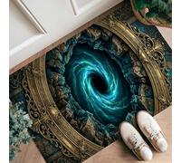 Alfombra de pasillo de remolino, marco dorado místico de fantasía, textura rocosa N/A turquesa de pelo bajo, alfombra rectangular que no se desprende para cocina, puerta, entrada, mesita de noche