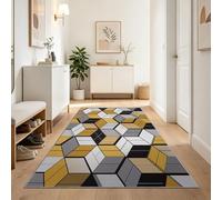 Alfombra de pasillo de retales, geométrica, 60 x 180 cm, para cocina, moderna, hexagonal, con contorno negro, lavable, antideslizante, pasillo, cocina, habitación de invitados, color dorado y gris