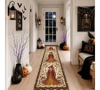 Alfombra de pasillo de sombrero de bruja, hojas rústicas, bayas, otoño, marrón, esponja, suave, rectangular, resistente a las manchas, para cocina, entrada, mesita de noche, lavandería, decoración de
