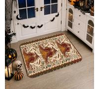 Alfombra de pasillo de sombrero de bruja, hojas rústicas de otoño, bayas, otoño, marrón, antideslizante, alfombra rectangular con detalles de impresión para cocina, mesita de noche, entrada, pasillo