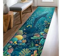 Alfombra de pasillo de tiburón ballena, peces de coral tropical, verano, turquesa, pelo bajo, suave, rectangular, resistente a las manchas, para cocina, baño, entrada, mesita de noche, decoración de 2
