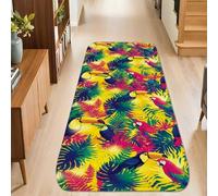 Alfombra de pasillo de tucán, diseño tropical vibrante de helecho loro de verano, amarillo, de pelo bajo, tapete estético para cocina, entrada, baño, decoración de puerta, 2 x 3 pies