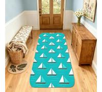 Alfombra de pasillo de velero, diseño de olas de agua costeras náuticas, color turquesa de pelo bajo, borde de esponja, alfombra rectangular para cocina, entrada, lavandería, decoración de mesita de