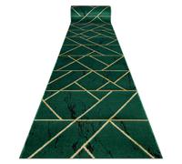 Alfombra de pasillo EMERALD exclusivo 1012 glamour elegante mármol geométrico botella verde / oro 80 cm 80x1100 cm