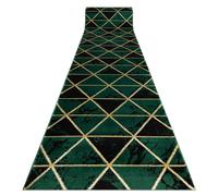 Alfombra de pasillo EMERALD exclusivo 1020 glamour elegante mármol triangulos botella verde / oro 80 cm 80x1250 cm