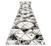 Alfombra de pasillo EMERALD exclusivo 1020 glamour elegante mármol triangulos negro / oro 80 cm 80x880 cm